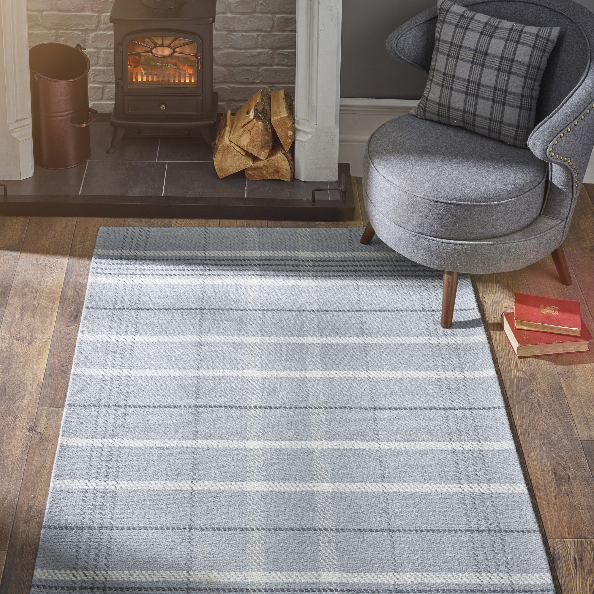 Modern Winnie Tartan Check Rugs In Grey